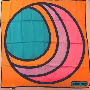 Vintage Peter Max Silk Moon Print Scarf